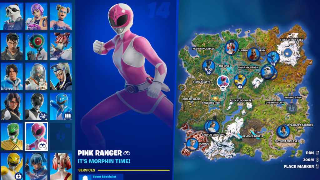 Rangers de potência marcados no mapa em Fortnite