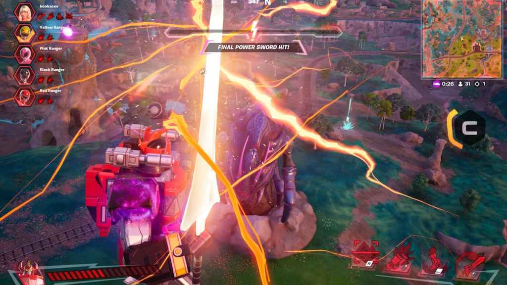 Lutando contra uma rainha dos insetos como megazord em Fortnite