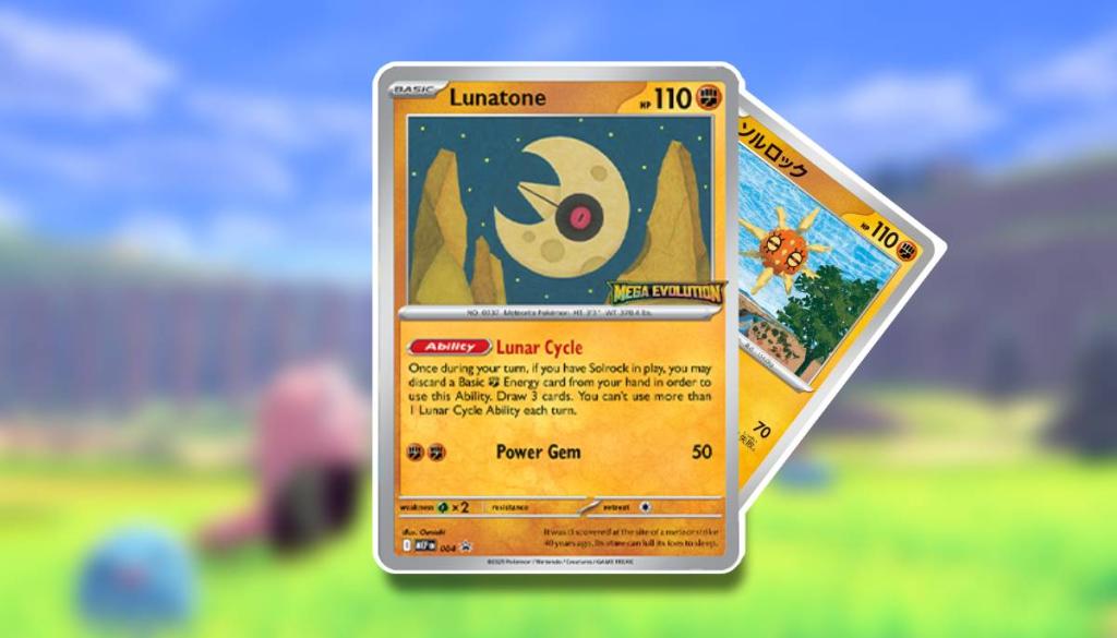 Uma imagem mostra cartões para Lunatone e Solrock
