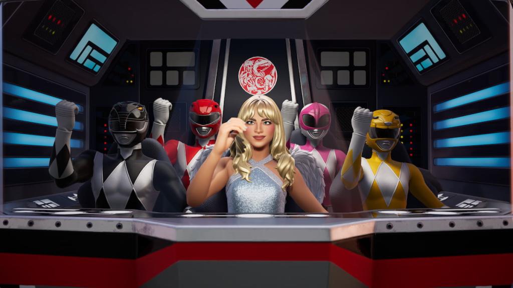 Sabrina Carpenter se unindo para se tornar megazord com Power Rangers em Fortnite
