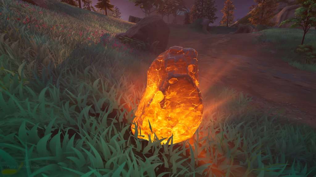 meteoro laranja brilhante no chão em Fortnite