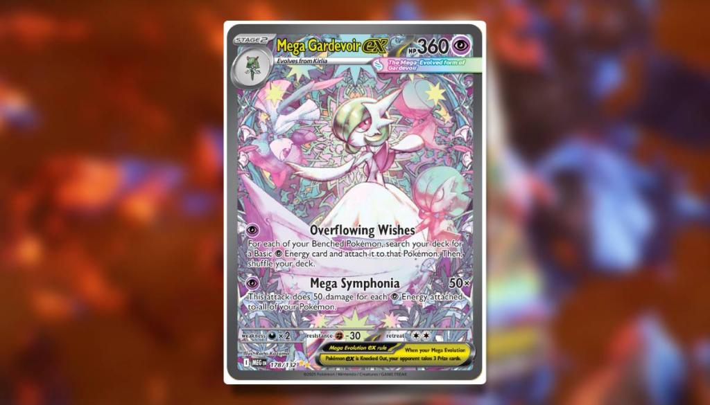 Uma imagem mostra o Pokémon TCG Mega Evolution Card Mega Gardevoir Ex SAR