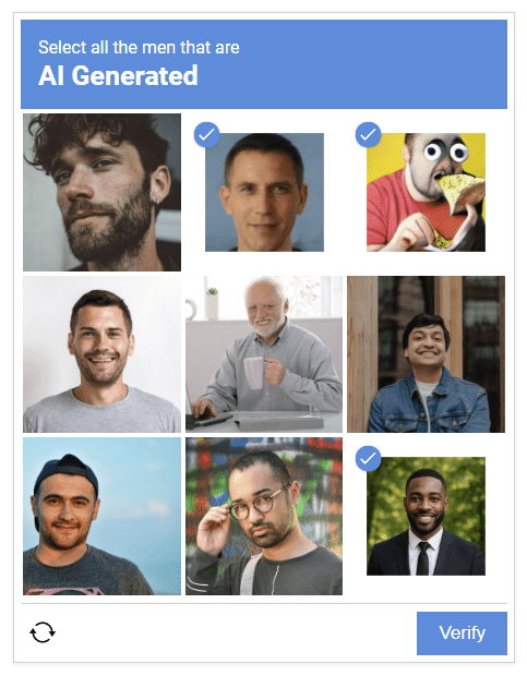 Uma série de fotos mostrando homens em uma caixa de Captcha.