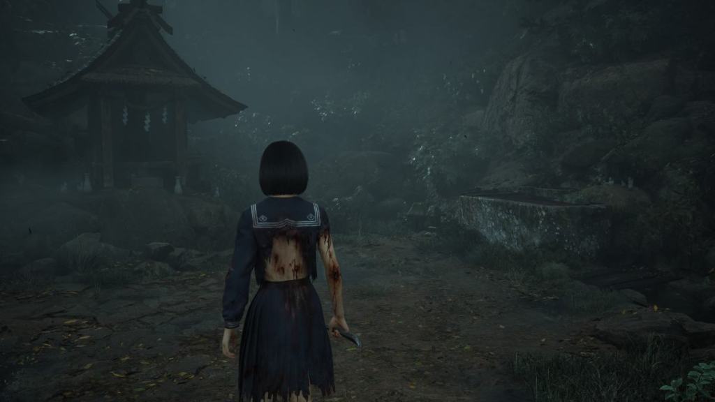 Olhando para a piscina de limpeza de Oinari-sama para purificar a espada sagrada, mas a água é sangue