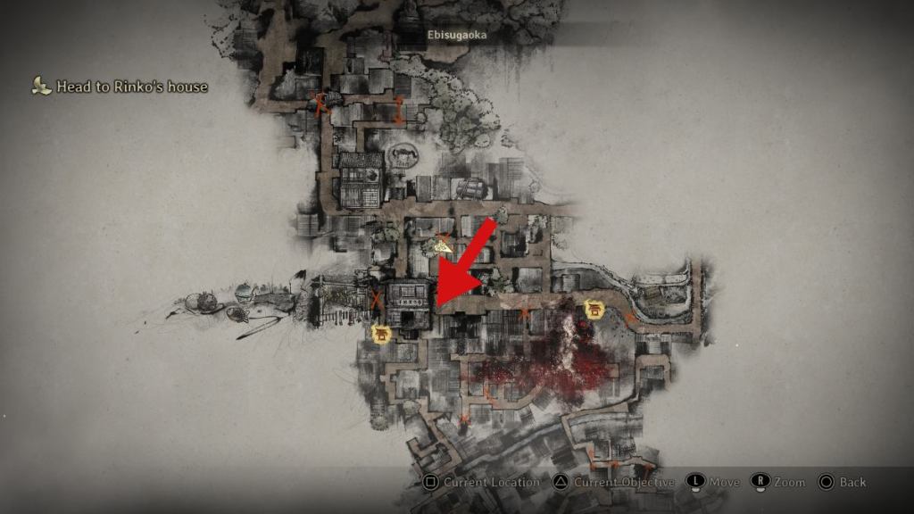 Localização da revisão de filmes de OVNIs no mapa, do lado de fora da loja geral de Chizuruya