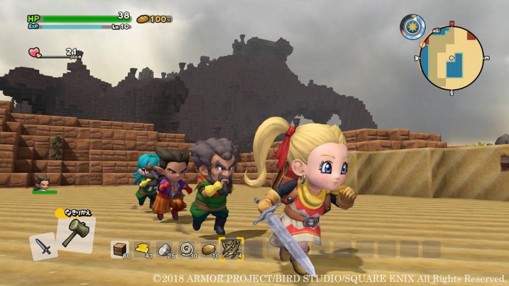 O Dragon Quest Builders 2 Party percorre um ambiente deserto