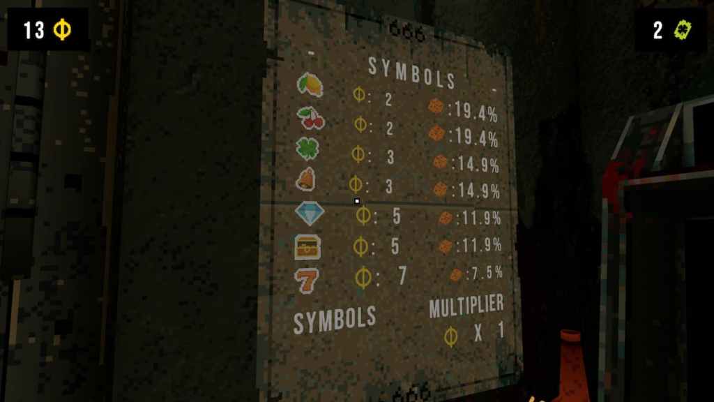 Tabela descrevendo as chances de símbolo e valores em Cloverpit.