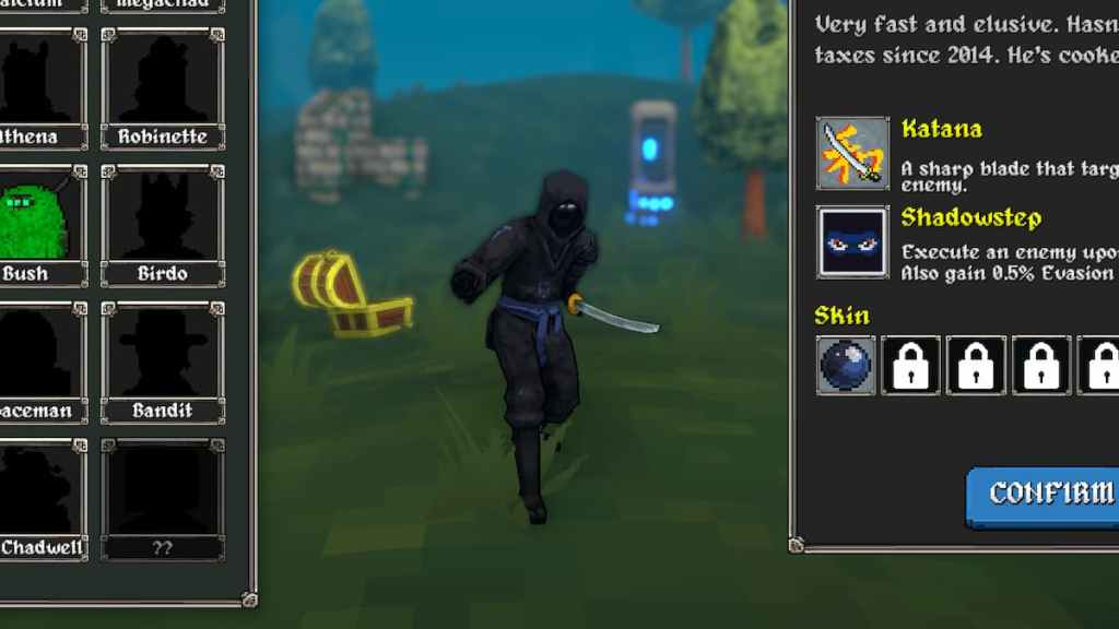 O personagem ninja em Megabonk.