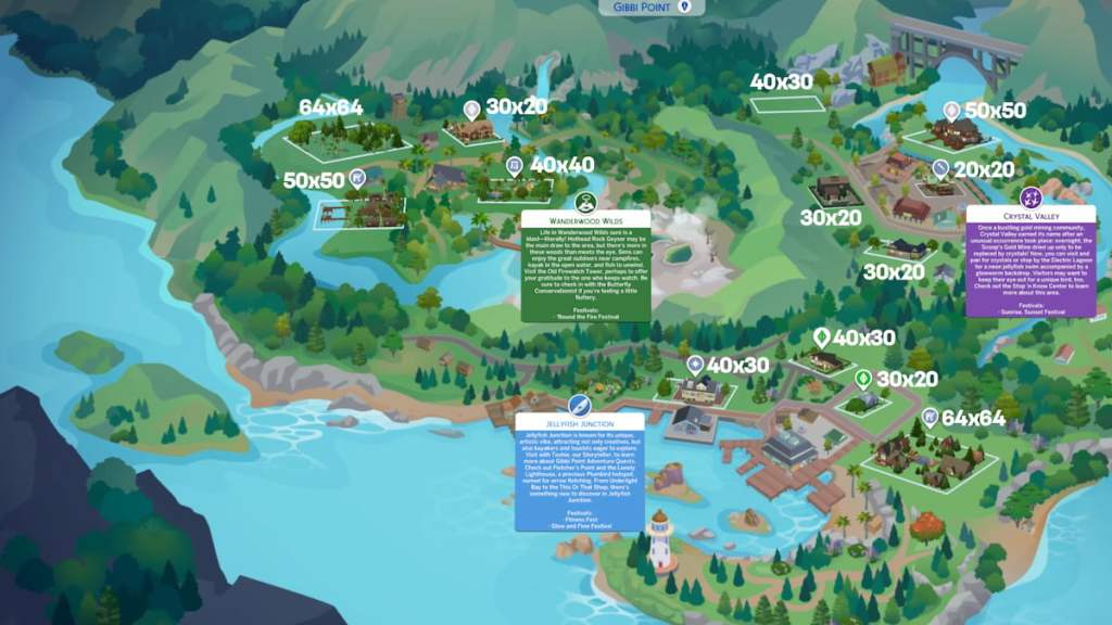 Mapa de Point Gibbi na aventura dos Sims 4 aguarda