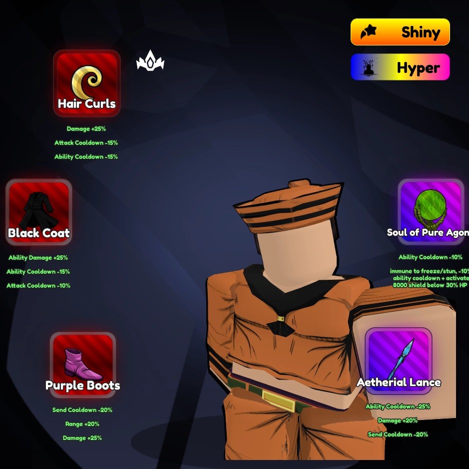 Construção recomendada para Gappy em Anime Rangers X Roblox Experience.