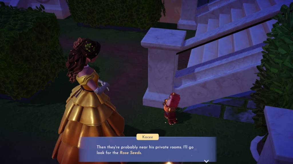 Conversando com Cogsworth sobre sementes de rosas no DDV