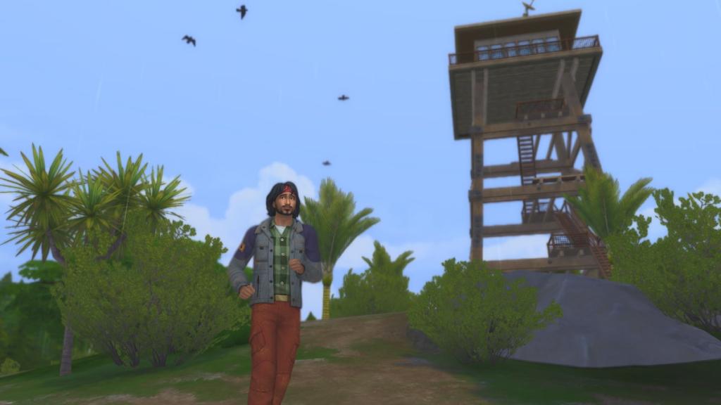 Aventureiro perdido Raheel correndo na natureza no Sims 4