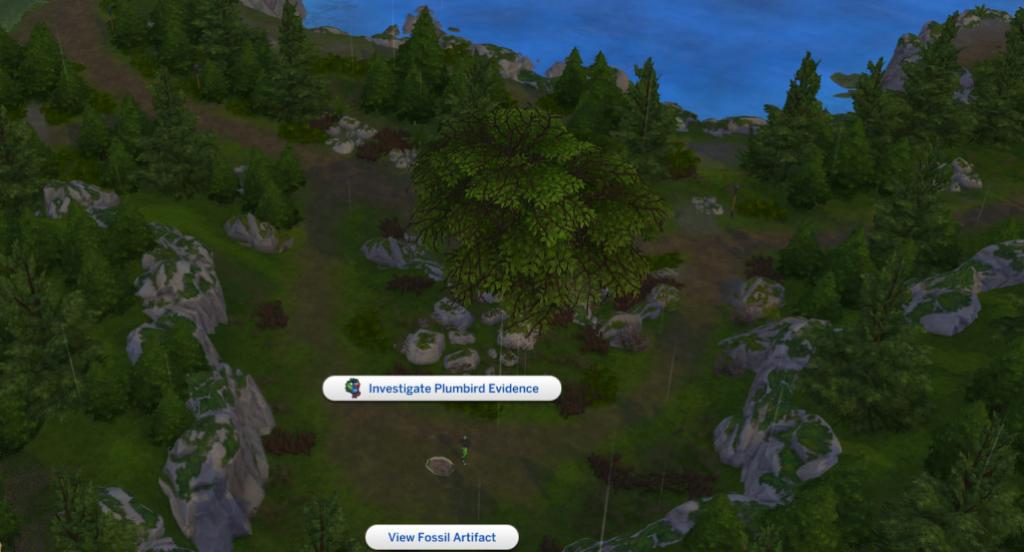 Uma captura de tela do Sims 4 mostra a localização exata do fóssil de prumo em Jellyfish Junction no novo pacote de expansão do Sims 4: Adventure Waits.