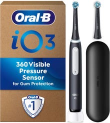 Escova de dentes elétrica oral-b io3: 2 cabeças de escova de dentes, sensor de pressão, escova de dentes para adultos com caixa de viagem