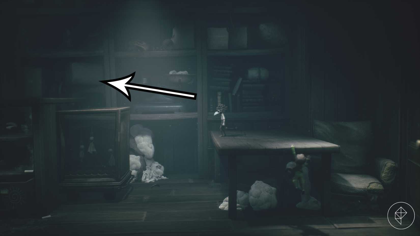 O caminho seguindo o gnomo no Capítulo 3 de Little Nightmares 3.