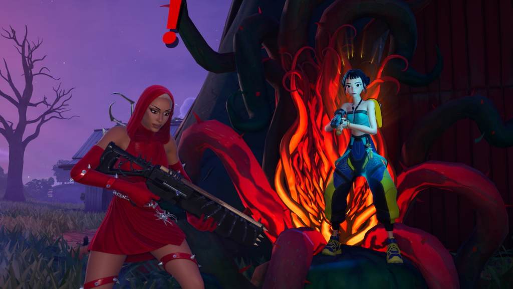 Zoey em pé no trono da vinha perto da mãe dos espinhos em fortnite