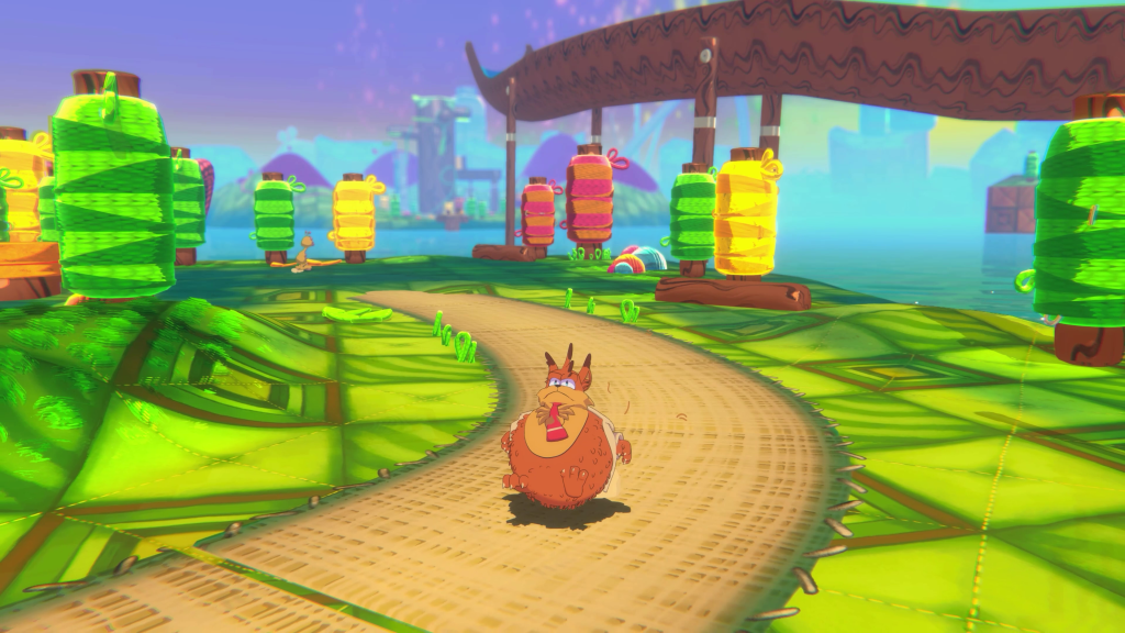 Bubsy seguindo um caminho