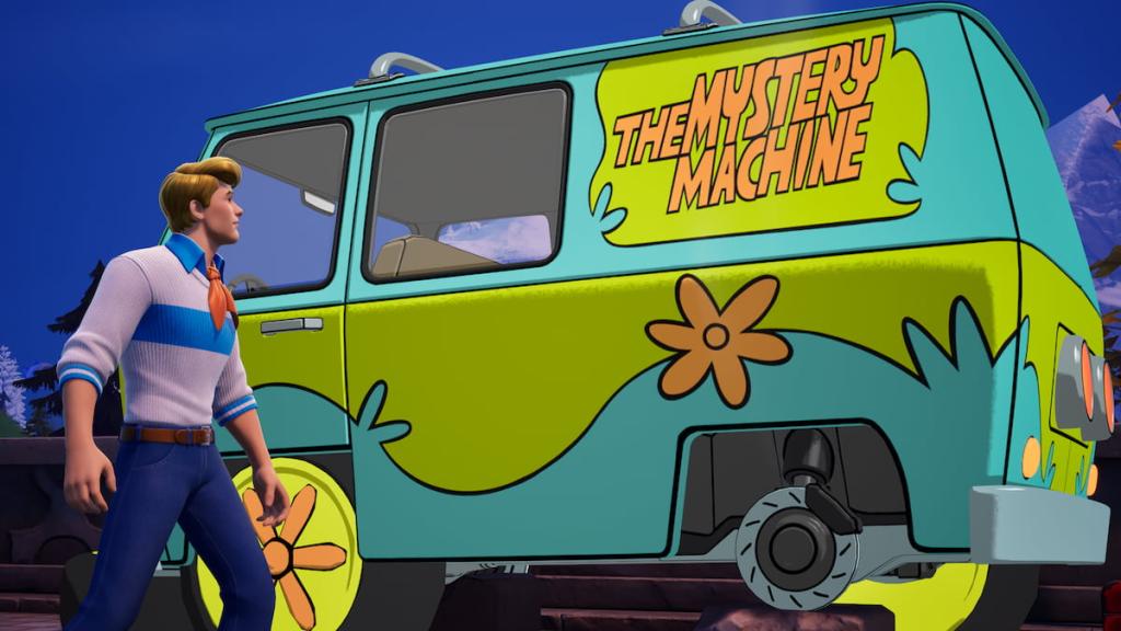 Fred ao lado da máquina misteriosa em Fortnite