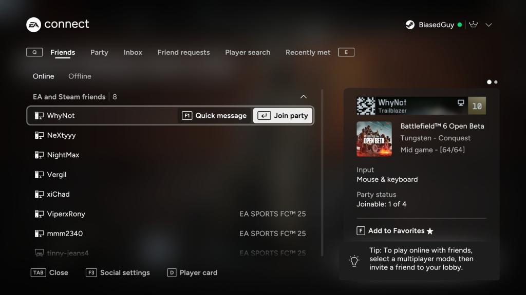 Lobby de convite de jogadores no Battlefield 6