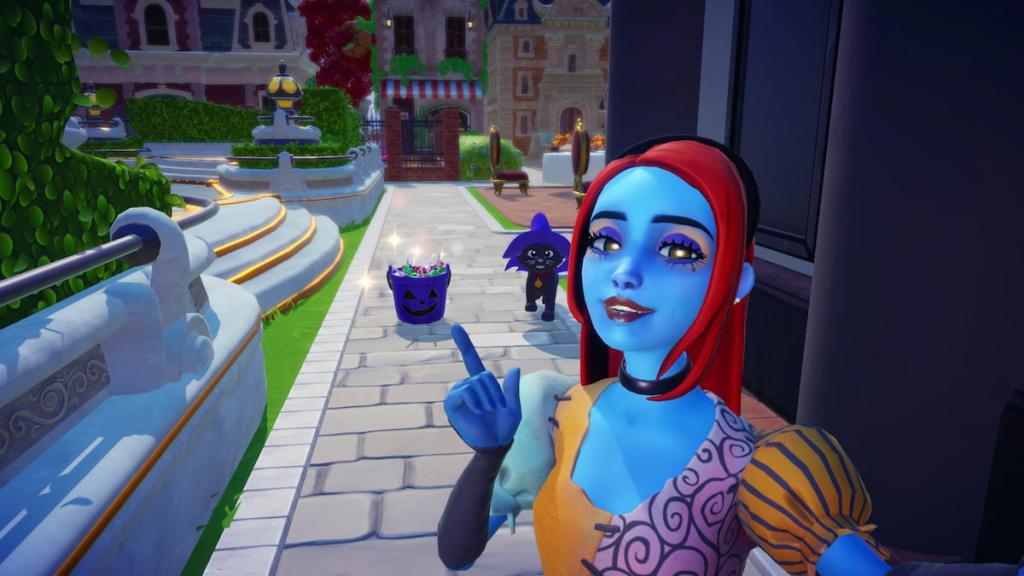 apontando para um balde de doces azul em DDV