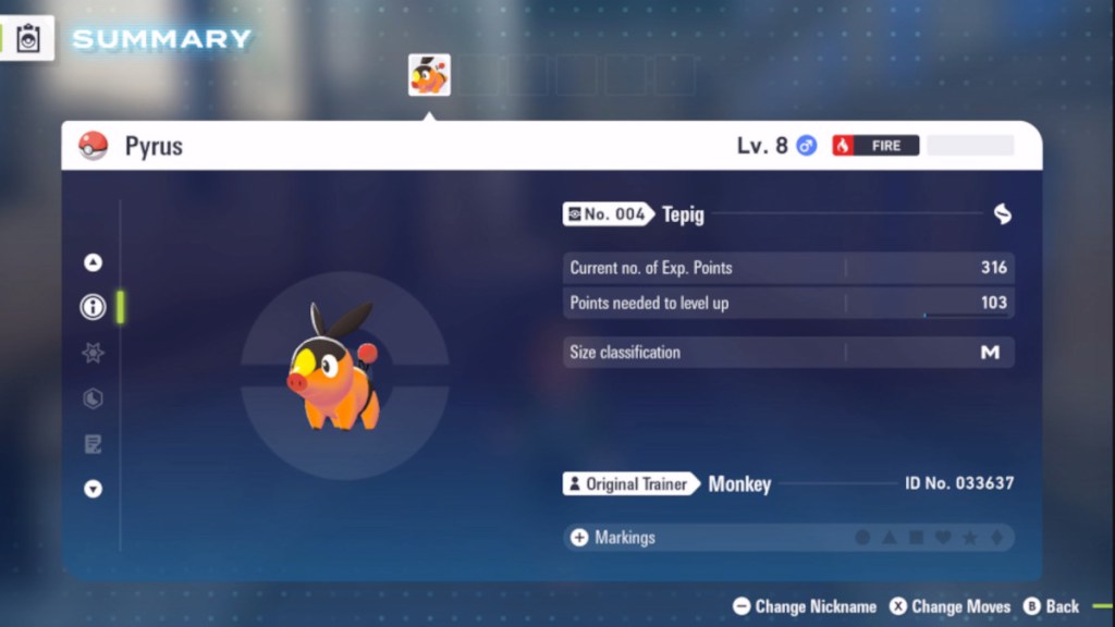 Alterando o apelido de um Pokémon em Pokémon Legends ZA