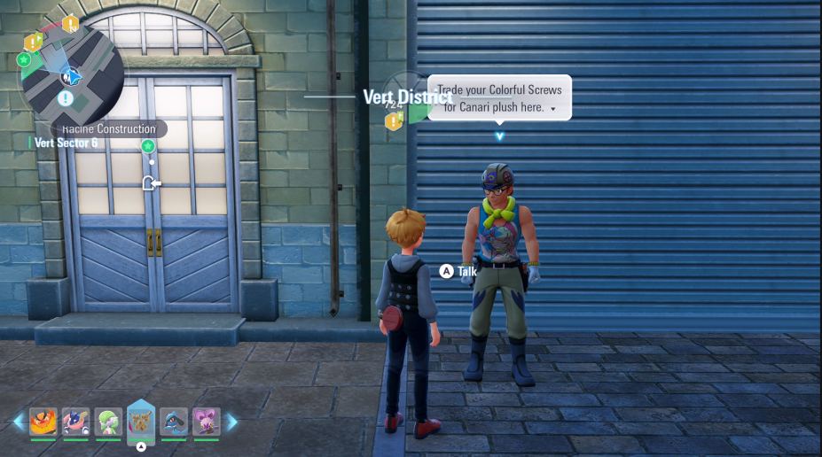O personagem do jogador em Legends ZA parado na frente de um trabalhador da construção civil.