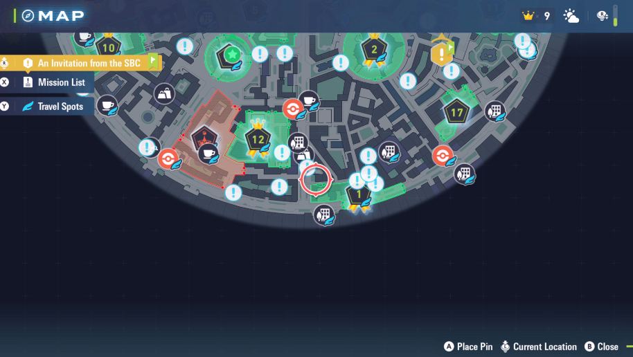 O Mapa Lumiose mostrando a área onde encontrar Hawlucha.