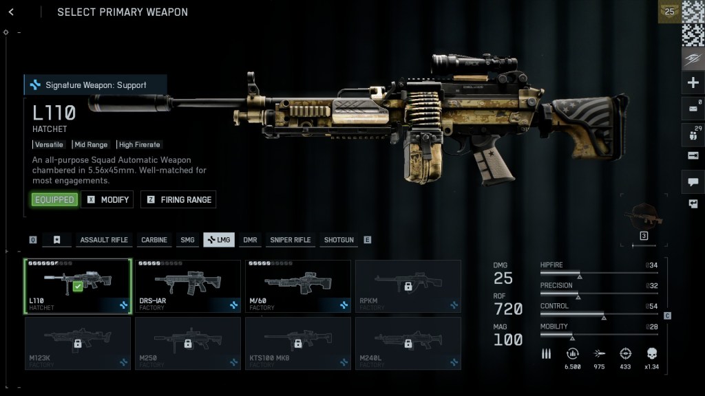 A metralhadora leve L110 em Battlefield 6.