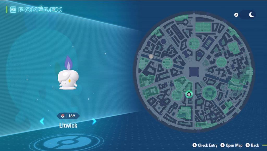 A página de localização de Litwick no Legends ZA Pokédex.