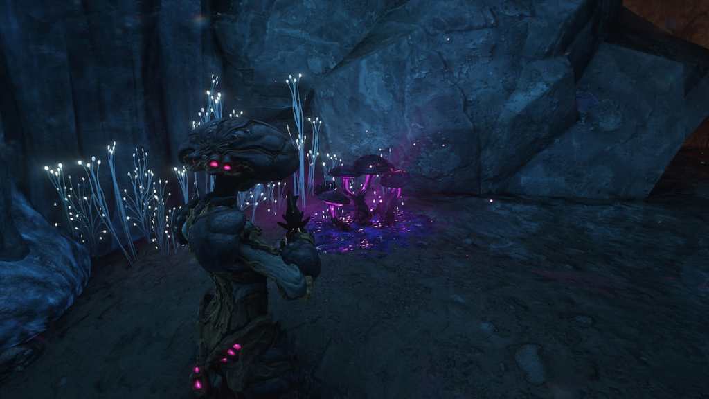 Nokko, uma moldura com tema de cogumelo, encontra um fungo roxo brilhante em uma caverna mal iluminada abaixo de Fortuna.