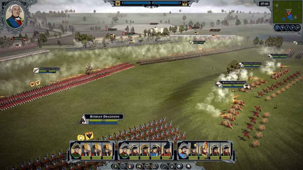 Regimentos de linha e artilharia atirando uns contra os outros em Master of Command.