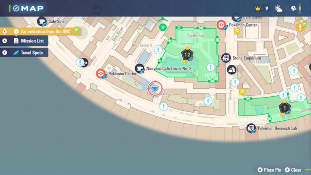 A localização do Pokémon eevee em Pokémon Legends: ZA.