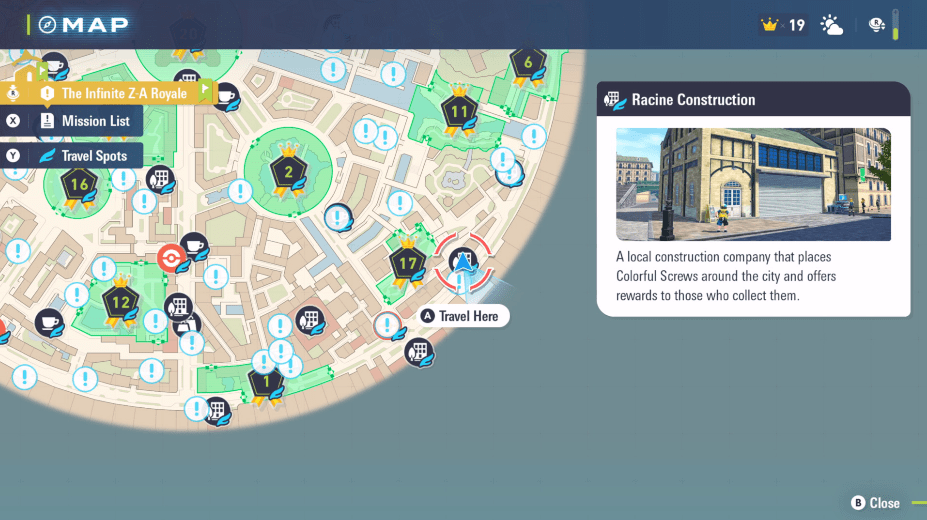 Localização da construção Racine em Legends ZA