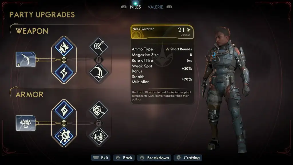Tela de atualização de grupo em Outer Worlds 2
