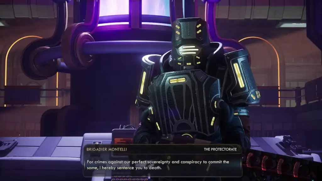 Brigadeiro Montelli luta contra o chefe em Outer Worlds 2