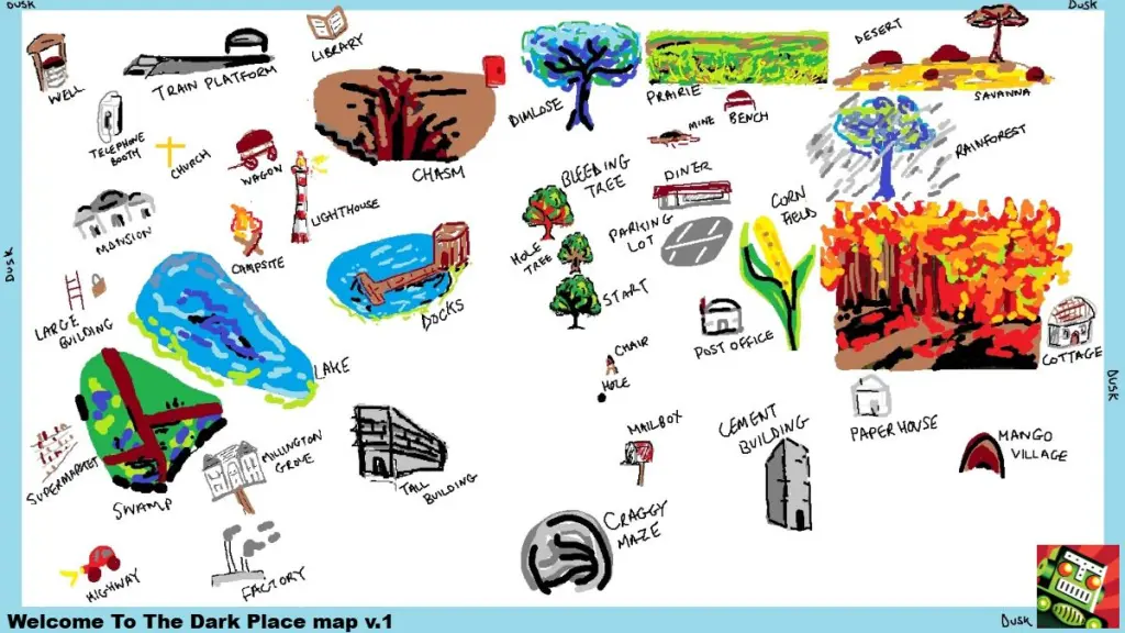 Mapa de Welcome To The Dark Place com locais importantes