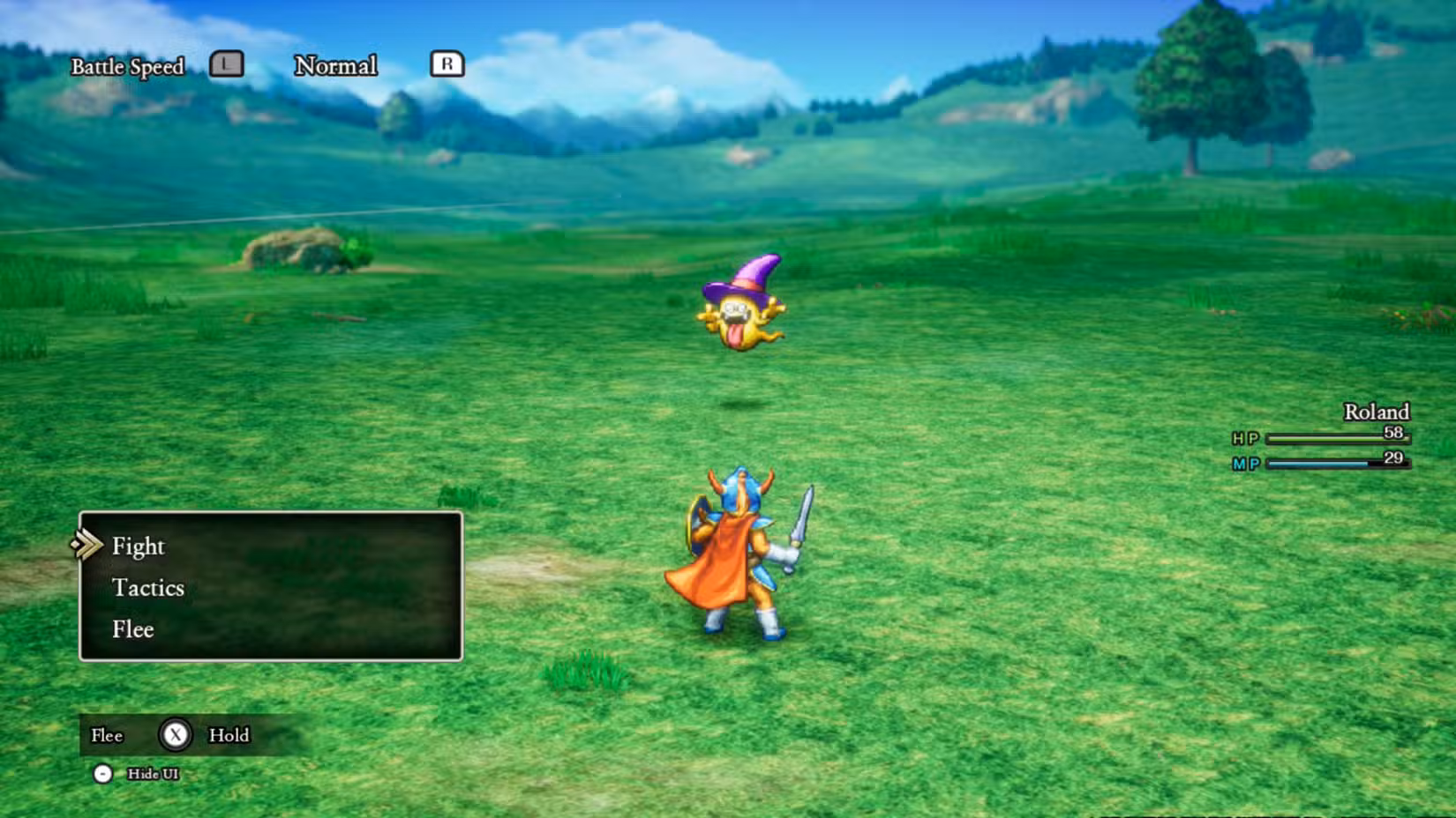 Uma captura de tela de Dragon Quest 1 HD-2D Remake mostrando a tela de batalha 
