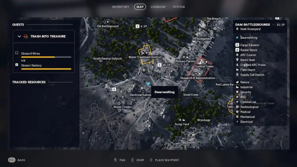 Uma visão geral de todo o mapa Dam Battlegrounds em ARC Raiders.