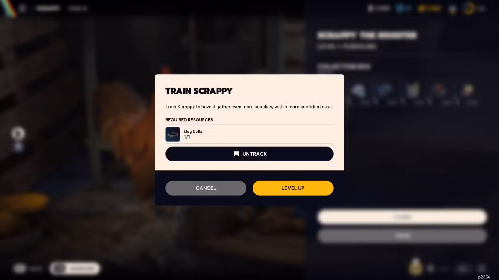 O pop-up quando você treina Scrappy em Arc Raiders.