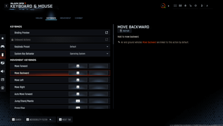 Controles padrão do Black Ops 7 beta