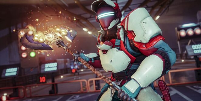 Um guardião segura Wolfsbane, um machado de batalha flamejante estilo Mercúrio, em Destiny 2.