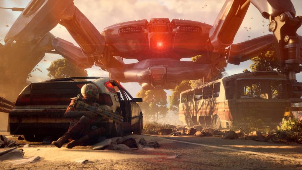 ARC Raiders se escondendo do tanque ARC gigante