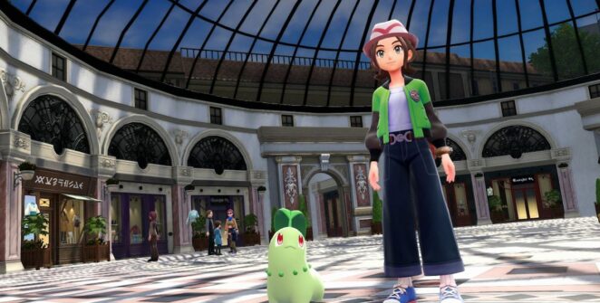 Chikorita olhando para seu treinador em Legends ZA