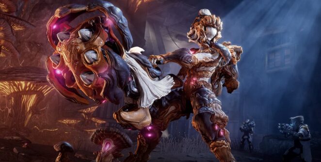 Nokko, o Warframe baseado em Cogumelo, carrega sua assinatura Arbucep Archgun.