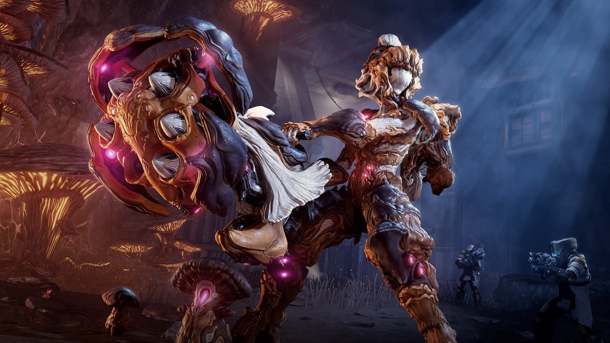 Nokko, o Warframe baseado em Cogumelo, carrega sua assinatura Arbucep Archgun.