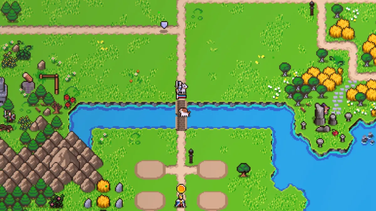 O herói em Super Fantasy Kingdom ao lado de um cachorro