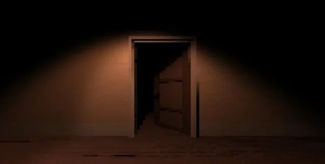 Uma porta se abrindo lentamente na rara cena de Welcome to the Dark Place