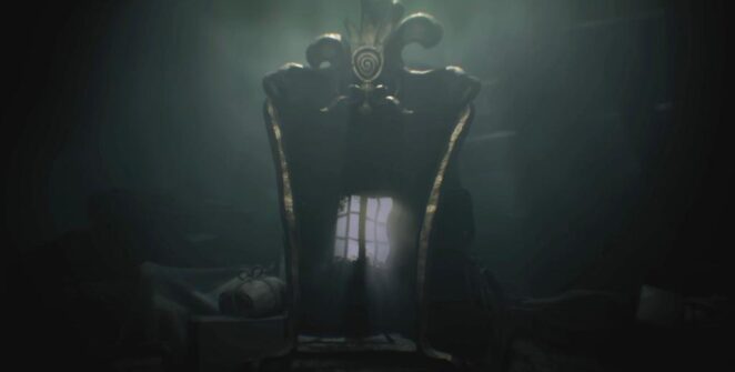 O espelho com luz solar brilhando através de uma janela visível através de seu reflexo no início de Little Nightmares 3