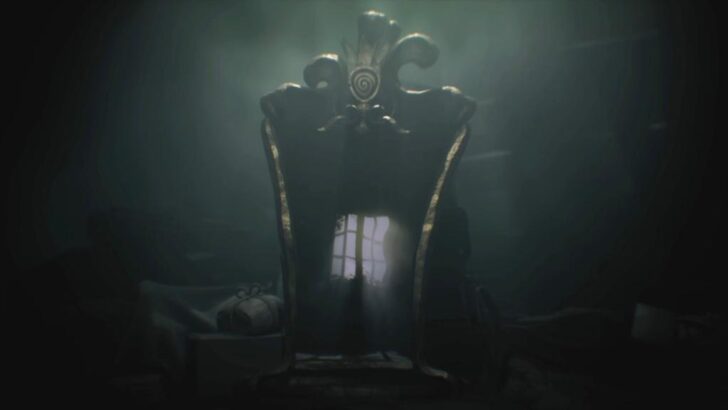 O espelho com luz solar brilhando através de uma janela visível através de seu reflexo no início de Little Nightmares 3