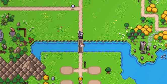 O herói em Super Fantasy Kingdom ao lado de um cachorro